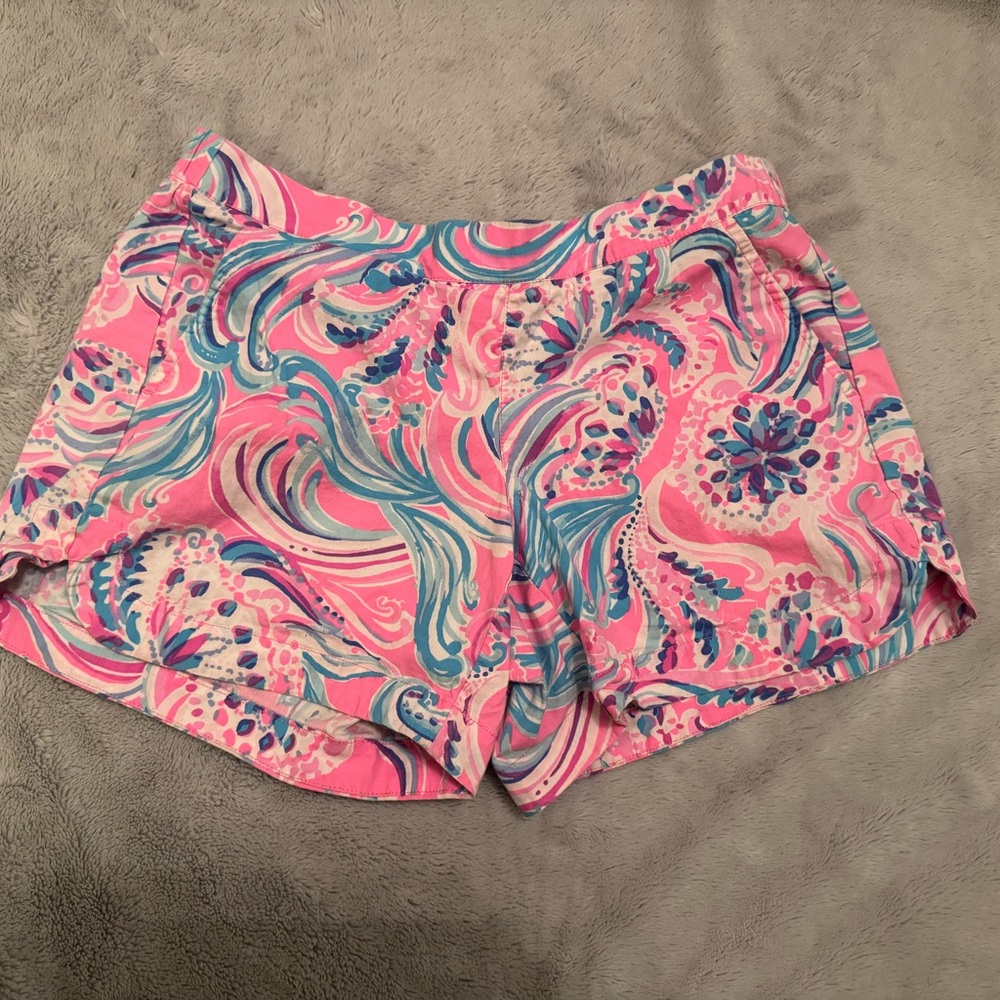 Lilly Pulitzer Pink Blue Swirl Floral Pull On Lounge Shorts Cotton XS